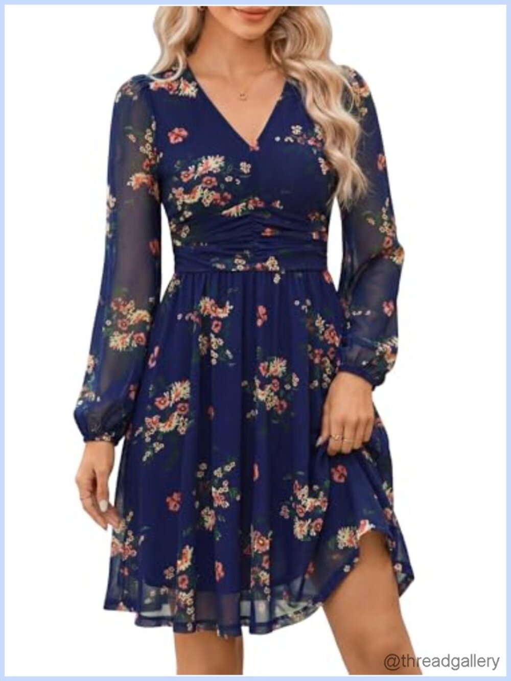 Women Floral V Neck Long Sleeve Mesh Corset Mini Dress Wedding Guest